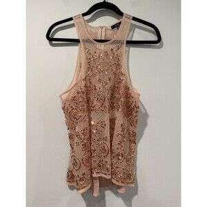 Verte Y2K Sheer Mesh Sequin Beaded Tunic Top Womens Medium Glam Twee Coquette